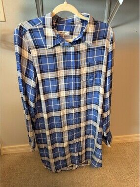 Equipment silk blue plaid button up dress
